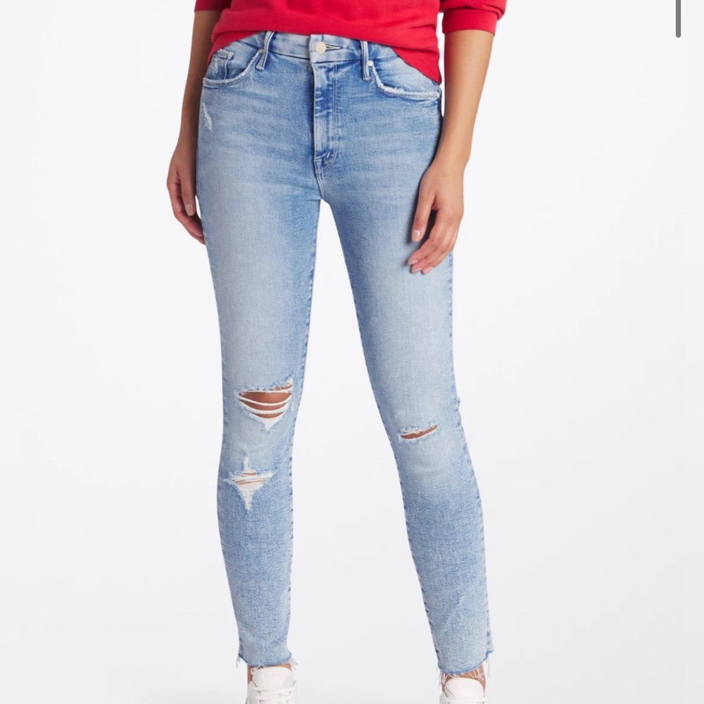 MOTHER The Looker Ankle Fray Light Washed Jeans